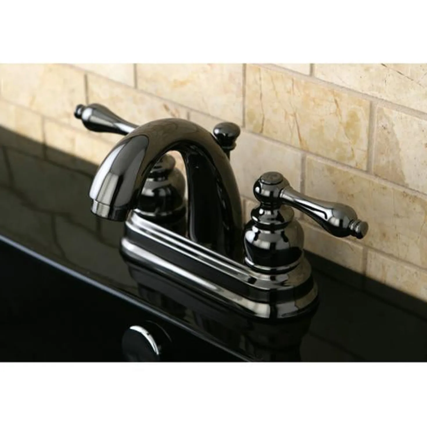 Kingston Brass NB5610AL Water Onyx 4 inch Centerset Lavatory Faucet with ABS/Brass Pop up Drain in Black Nickel