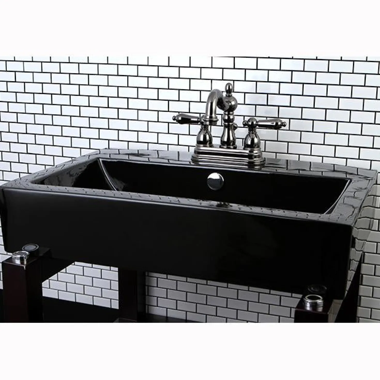 Kingston Brass NB1600AL Water Onyx 4 inch Centerset Lavatory Faucet with ABS/Brass Pop up Drain in Black Nickel