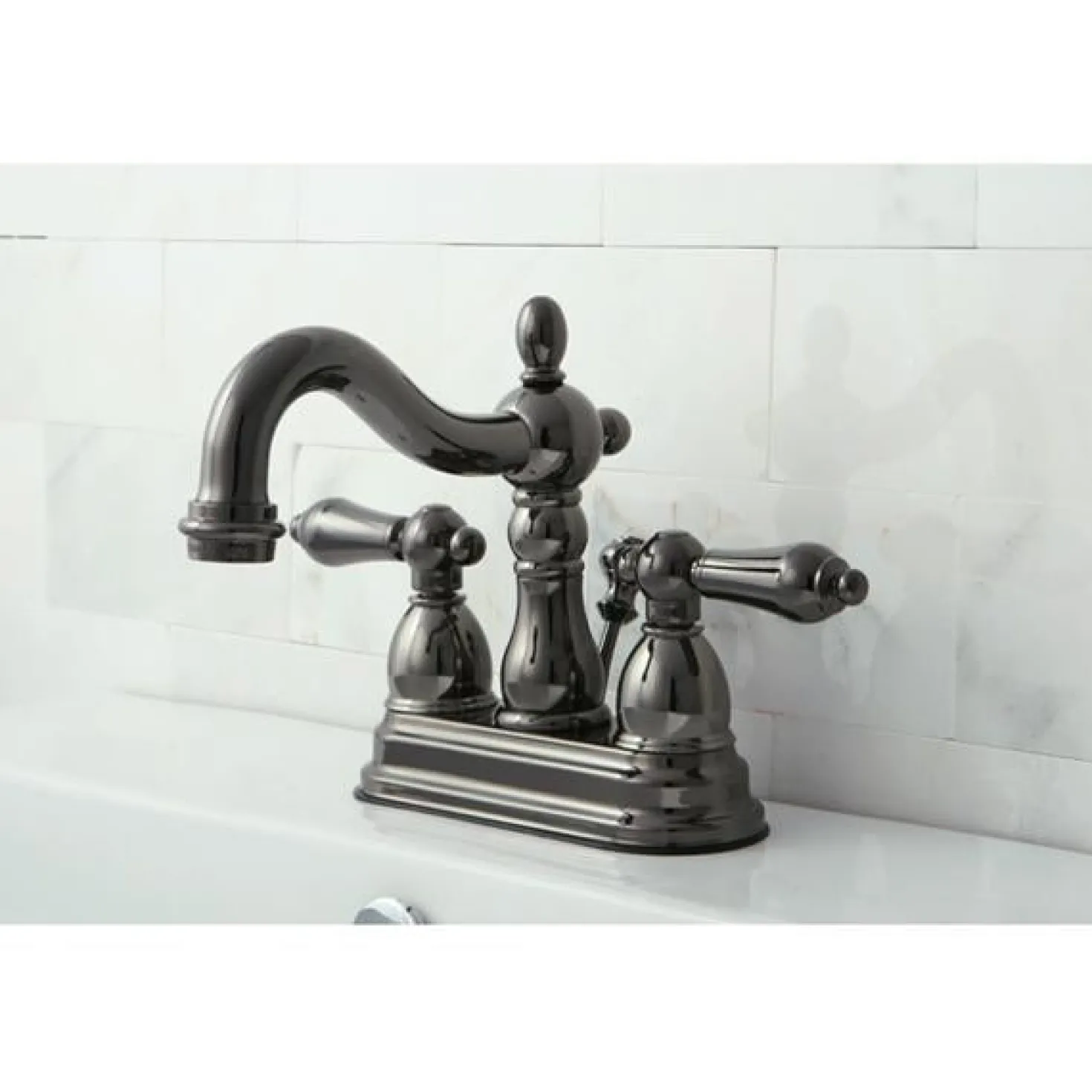 Kingston Brass NB1600AL Water Onyx 4 inch Centerset Lavatory Faucet with ABS/Brass Pop up Drain in Black Nickel