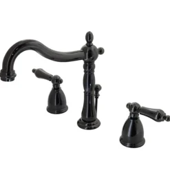 Kingston Brass NB1970AL Water Onyx Widespread Lavatory Faucet with Lever Handles and ABS/Brass Pop up Drain in Black Nickel