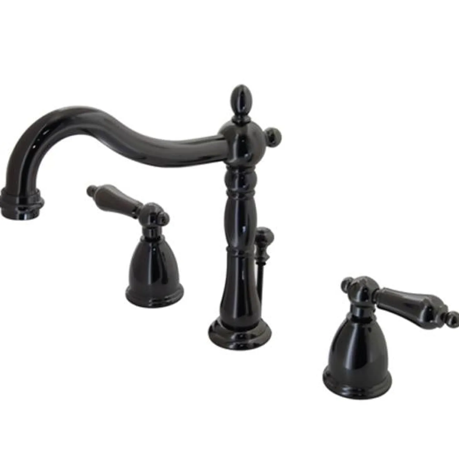 Kingston Brass NB1970AL Water Onyx Widespread Lavatory Faucet with Lever Handles and ABS/Brass Pop up Drain in Black Nickel