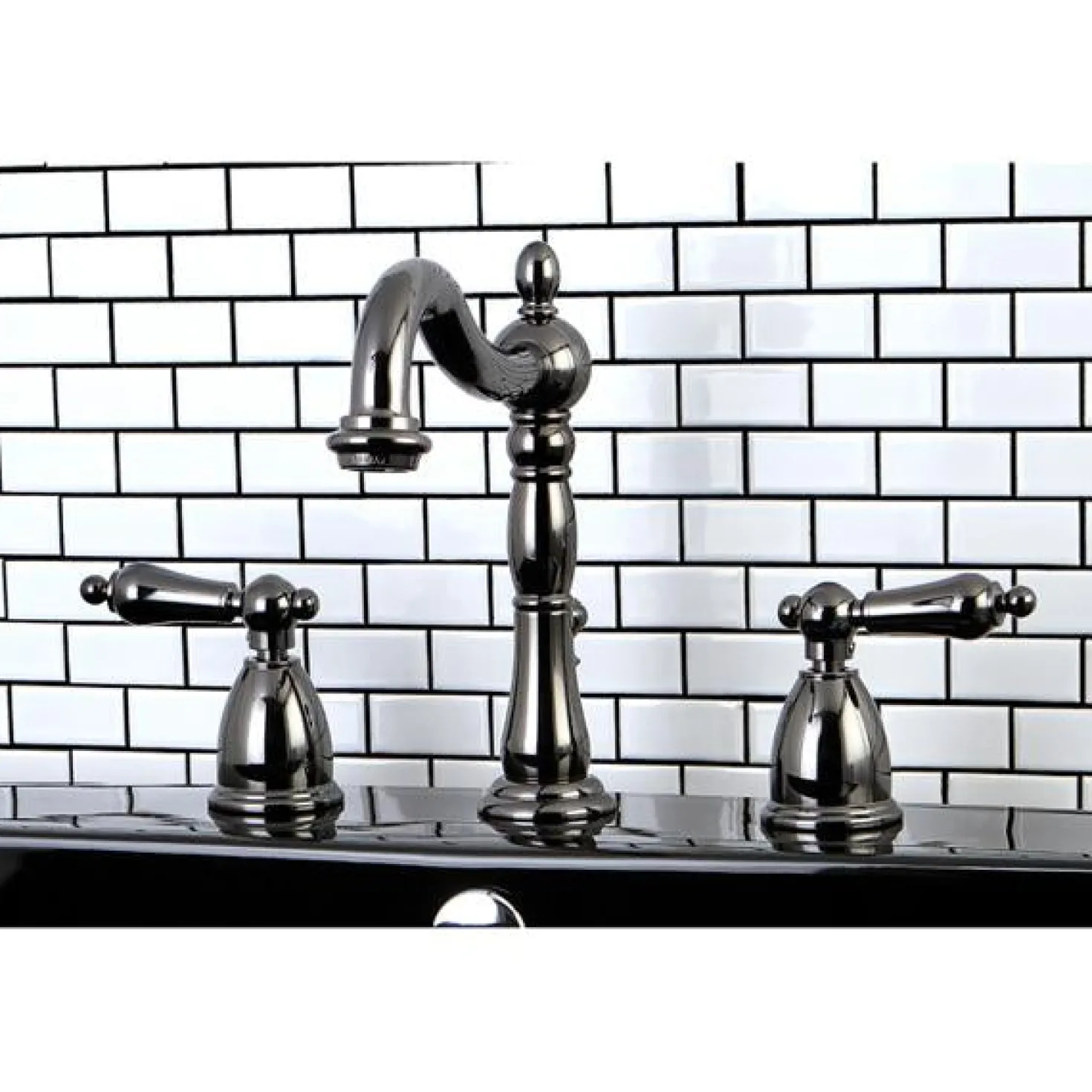 Kingston Brass NB1970AL Water Onyx Widespread Lavatory Faucet with Lever Handles and ABS/Brass Pop up Drain in Black Nickel