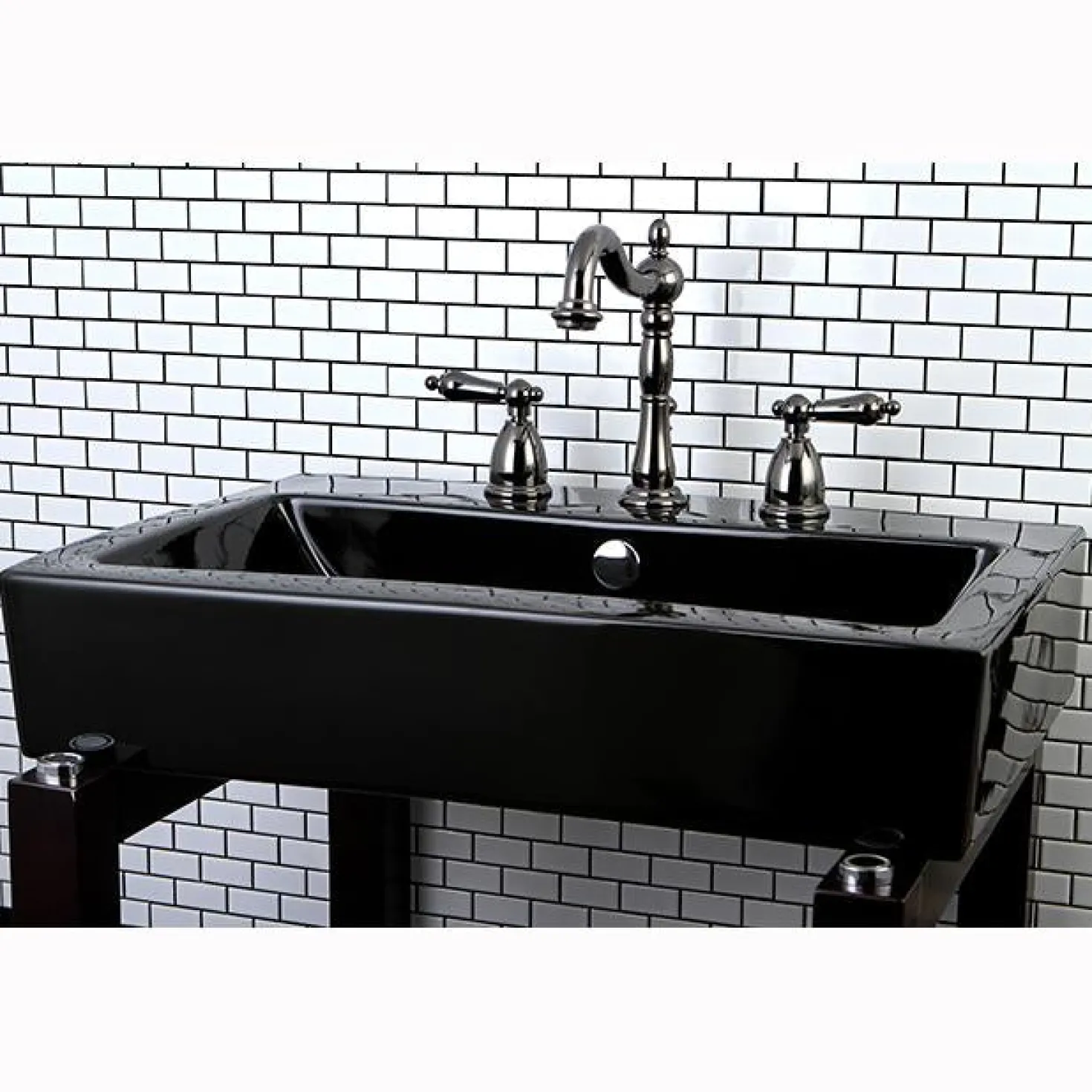 Kingston Brass NB1970AL Water Onyx Widespread Lavatory Faucet with Lever Handles and ABS/Brass Pop up Drain in Black Nickel