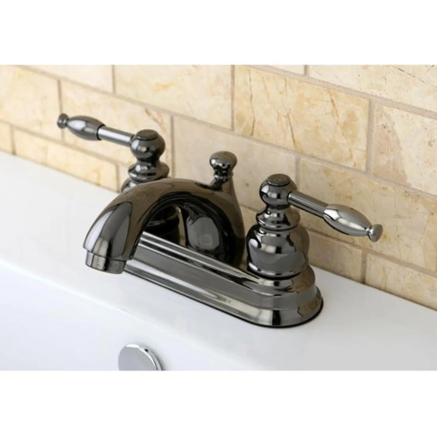 Kingston Brass NB2600KL Water Onyx 4 inch Centerset Lavatory Faucet with ABS/Brass Pop up Drain in Black Nickel