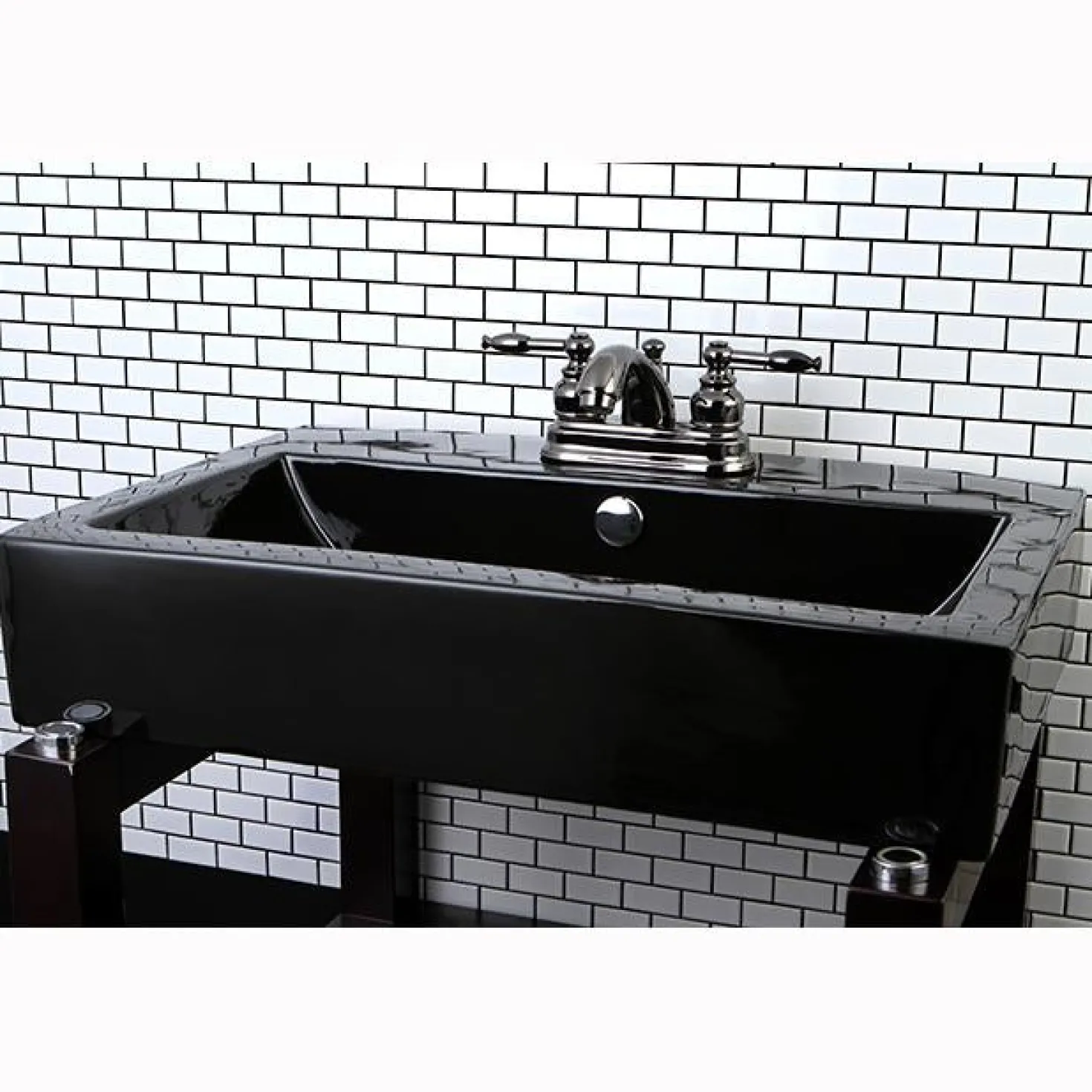 Kingston Brass NB2600KL Water Onyx 4 inch Centerset Lavatory Faucet with ABS/Brass Pop up Drain in Black Nickel