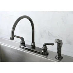 Kingston Brass NB790SP Water Onyx Two Handle Centerset Kitchen Faucet and Matching Side Sprayer in Black Nickel