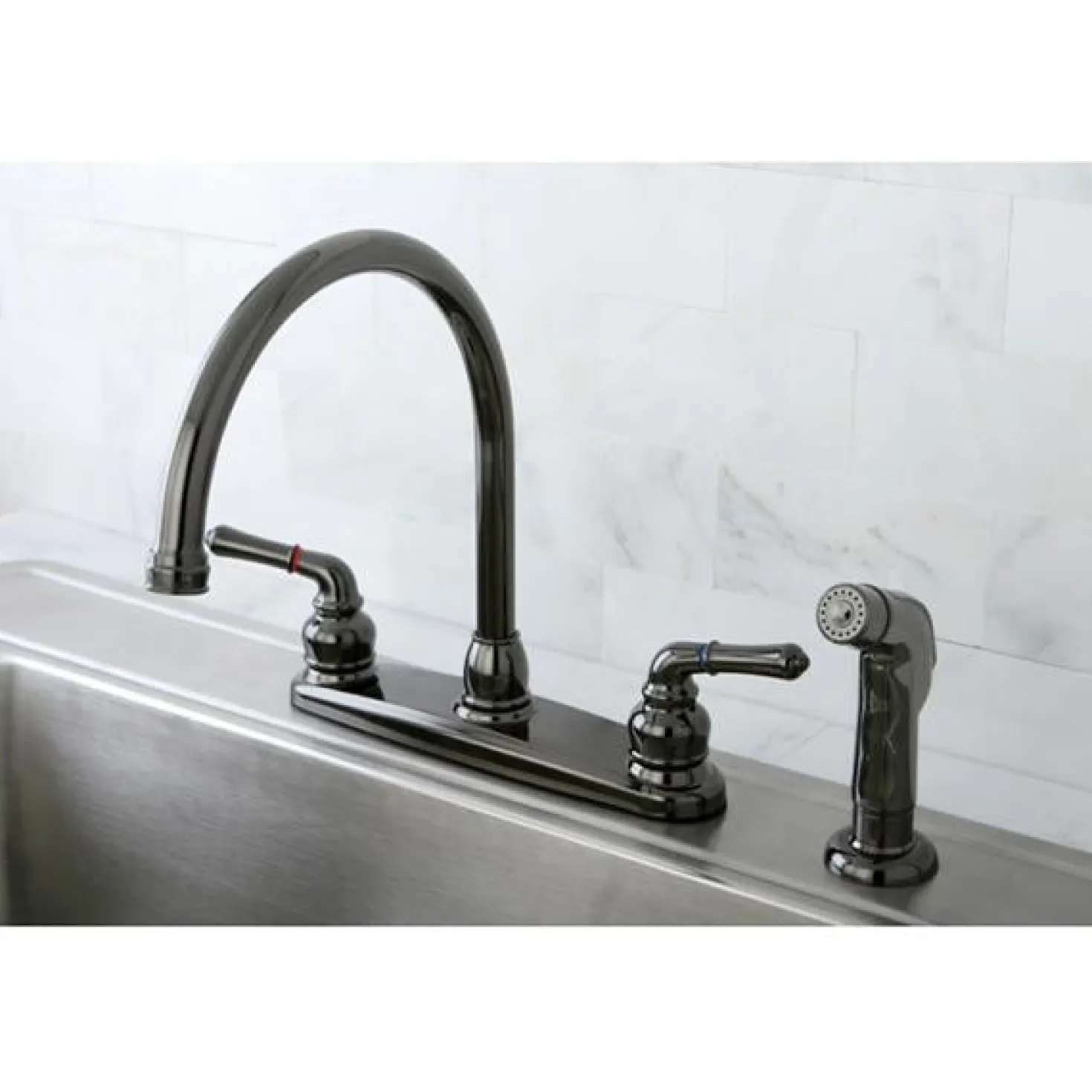 Kingston Brass NB790SP Water Onyx Two Handle Centerset Kitchen Faucet and Matching Side Sprayer in Black Nickel