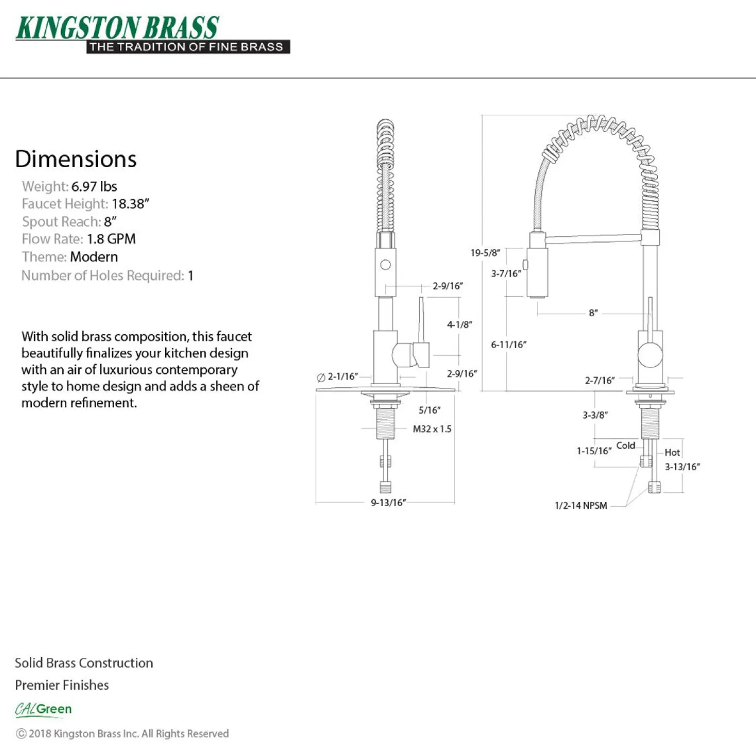 Kingston Brass New York Gourmetier Single-Handle Pull-Down Kitchen Faucet