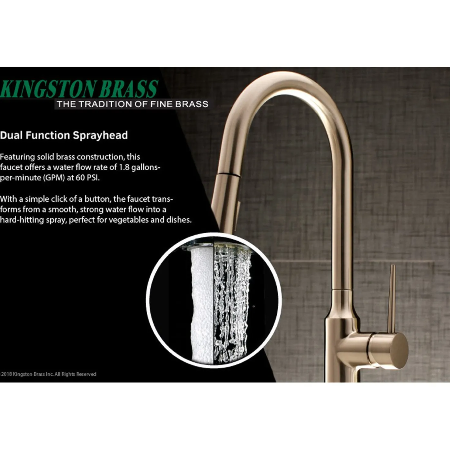 Kingston Brass New York Gourmetier Deck Mount Single-Handle Pull-Down Kitchen Faucet