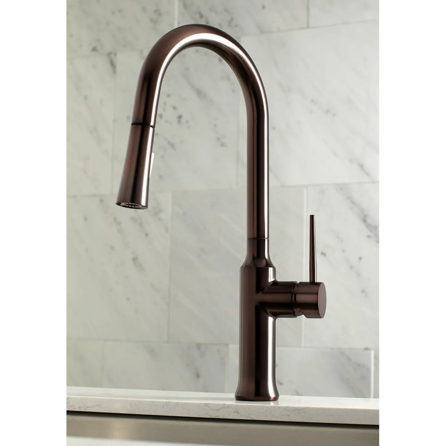 Kingston Brass New York Gourmetier Deck Mount Single-Handle Pull-Down Kitchen Faucet