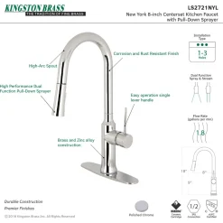Kingston Brass New York Gourmetier Deck Mount Single-Handle Pull-Down Kitchen Faucet