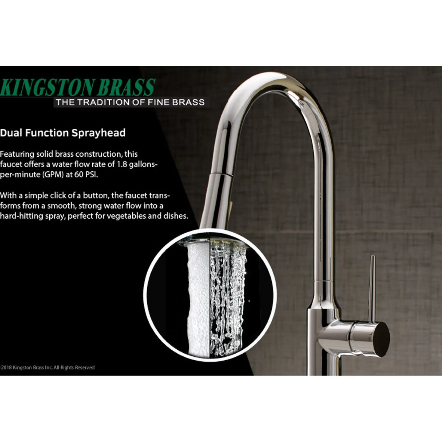 Kingston Brass New York Gourmetier Deck Mount Single-Handle Pull-Down Kitchen Faucet