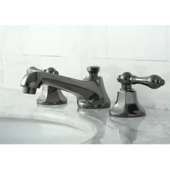 Kingston Brass NS4460AL Water Onyx Widespread Lavatory Faucet with Lever Handles and Brass Pop up Drain in Black Nickel