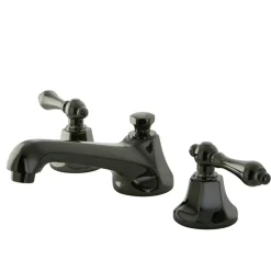 Kingston Brass NS4460AL Water Onyx Widespread Lavatory Faucet with Lever Handles and Brass Pop up Drain in Black Nickel