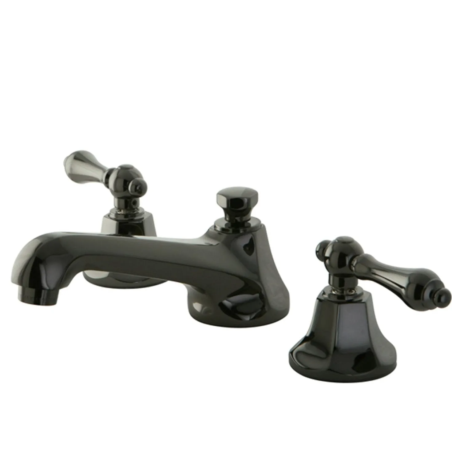 Kingston Brass NS4460AL Water Onyx Widespread Lavatory Faucet with Lever Handles and Brass Pop up Drain in Black Nickel