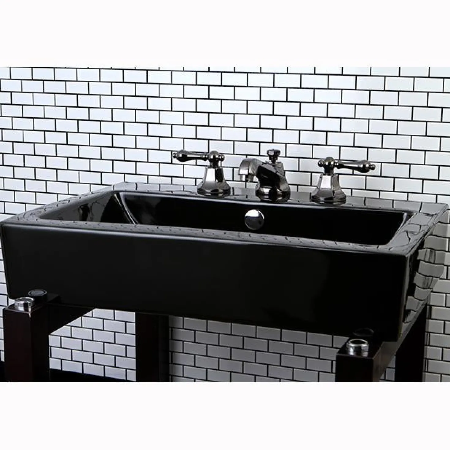 Kingston Brass NS4460AL Water Onyx Widespread Lavatory Faucet with Lever Handles and Brass Pop up Drain in Black Nickel