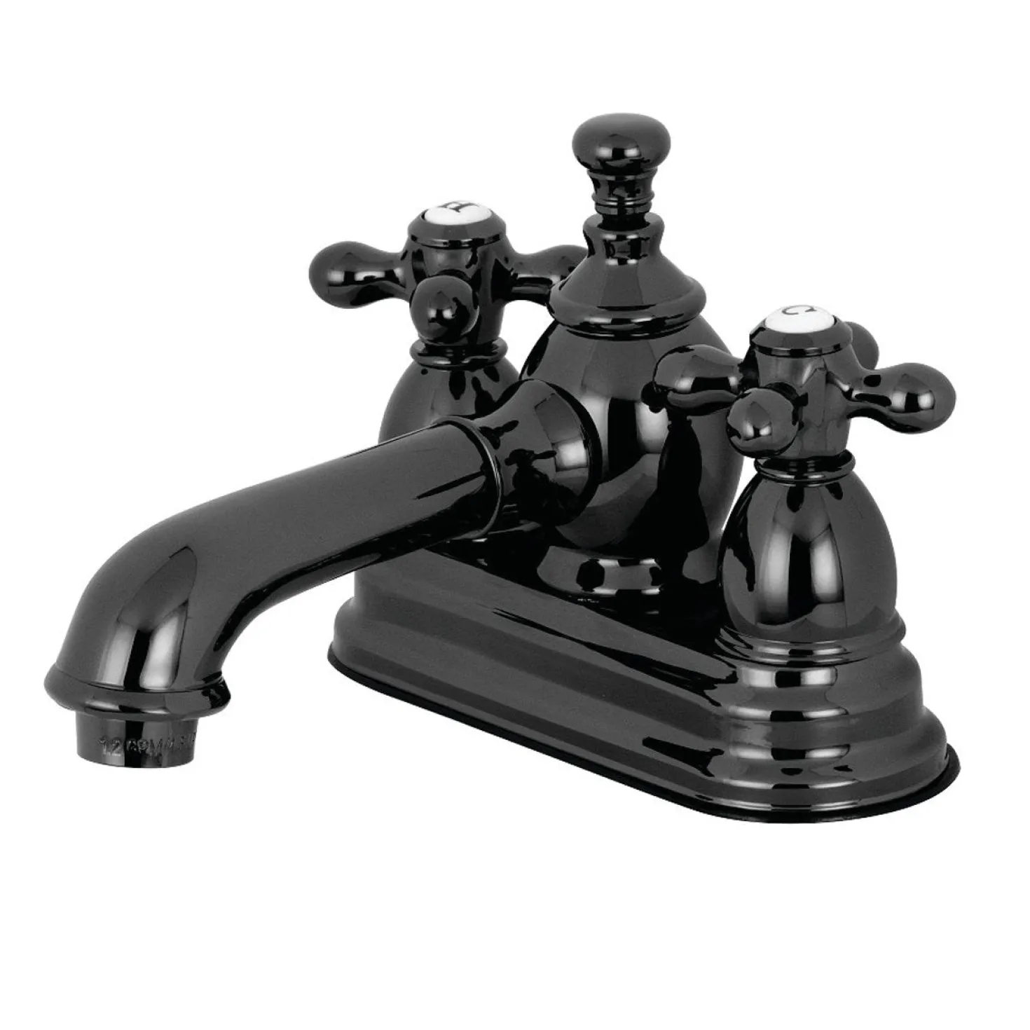Kingston Brass NS7010AX Water Onyx 4-Inch Centerset Bathroom Faucet with Brass Pop-Up in Bright Black Stainless Steel