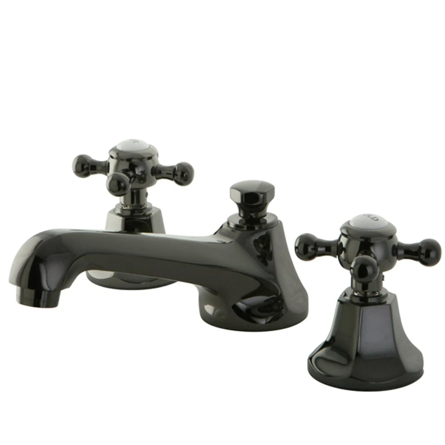 Kingston Brass NS4460BX Water Onyx Widespread Lavatory Faucet with Cross Handles and Brass Pop up Drain in Black Nickel