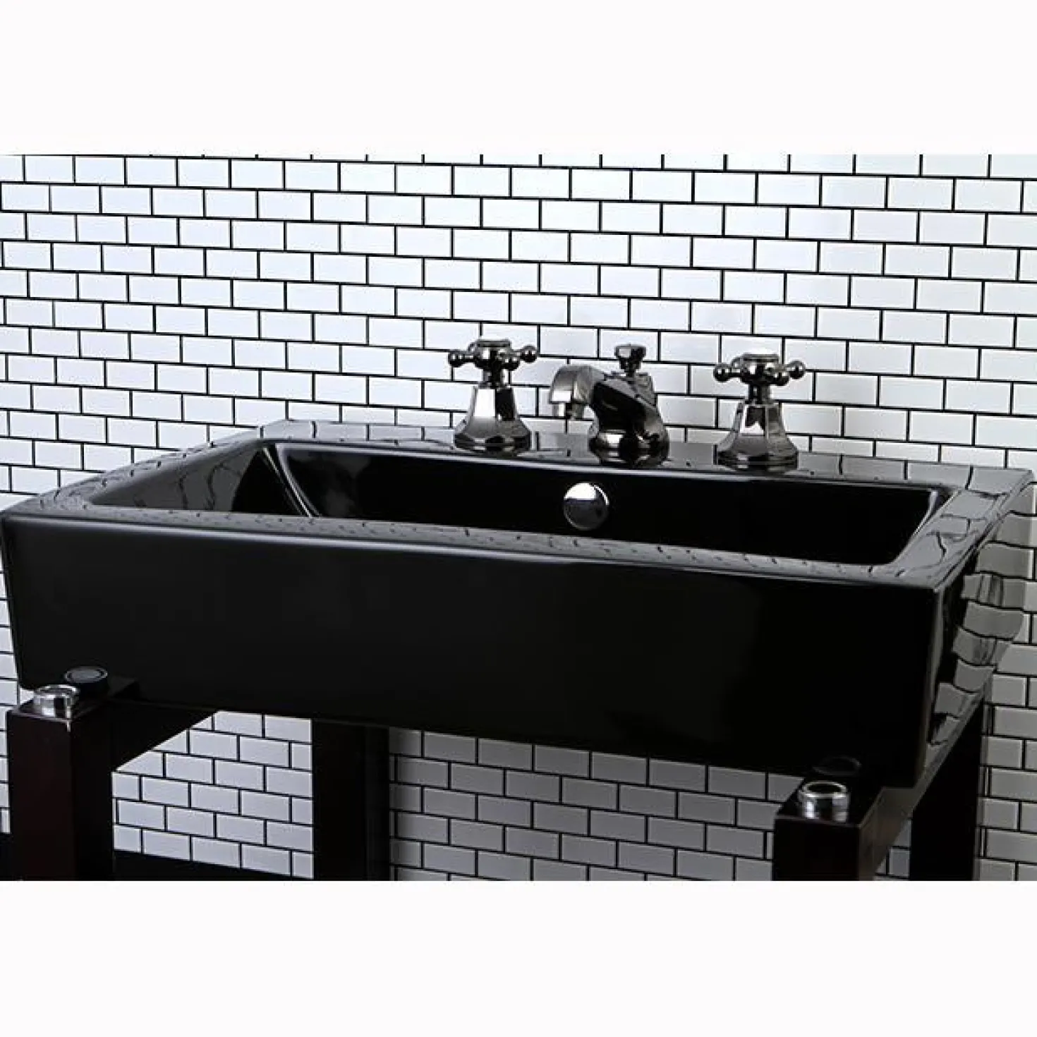Kingston Brass NS4460BX Water Onyx Widespread Lavatory Faucet with Cross Handles and Brass Pop up Drain in Black Nickel