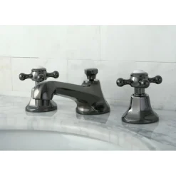 Kingston Brass NS4460BX Water Onyx Widespread Lavatory Faucet with Cross Handles and Brass Pop up Drain in Black Nickel