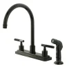 Kingston Brass NS8790DKLSP Water Onyx 8 inch Centerset Kitchen Faucet with Lever Handles and Matching Side Sprayer in Black Nickel