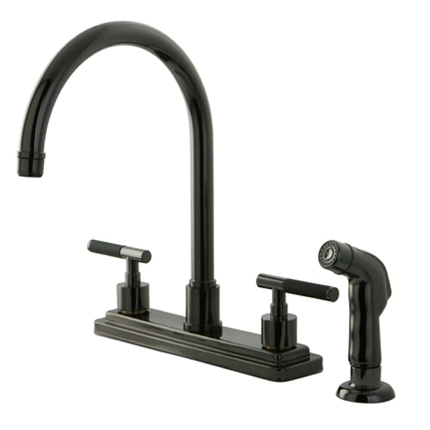 Kingston Brass NS8790DKLSP Water Onyx 8 inch Centerset Kitchen Faucet with Lever Handles and Matching Side Sprayer in Black Nickel
