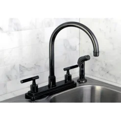 Kingston Brass NS8790DKLSP Water Onyx 8 inch Centerset Kitchen Faucet with Lever Handles and Matching Side Sprayer in Black Nickel