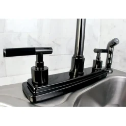 Kingston Brass NS8790DKLSP Water Onyx 8 inch Centerset Kitchen Faucet with Lever Handles and Matching Side Sprayer in Black Nickel