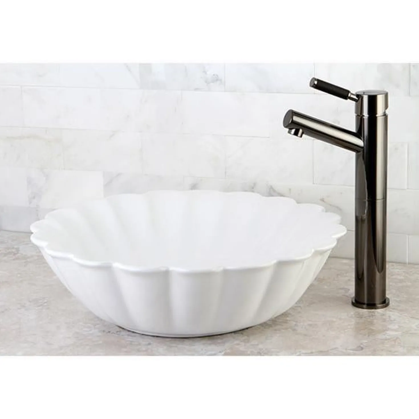 Kingston Brass NS8410DKL Water Onyx Single Handle Vessel Sink Faucet with Anti-Slide Handle Sleeve Less Pop up and Plate in Black Nickel