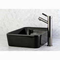 Kingston Brass NS8410DKL Water Onyx Single Handle Vessel Sink Faucet with Anti-Slide Handle Sleeve Less Pop up and Plate in Black Nickel