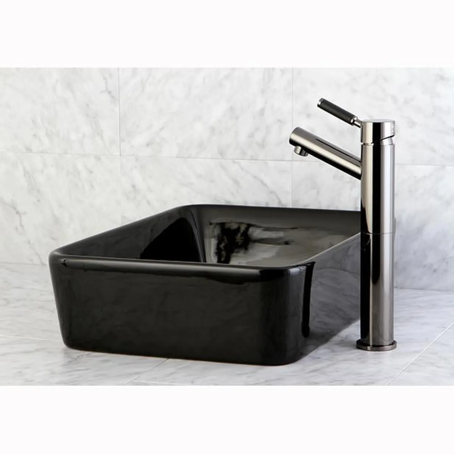 Kingston Brass NS8410DKL Water Onyx Single Handle Vessel Sink Faucet with Anti-Slide Handle Sleeve Less Pop up and Plate in Black Nickel