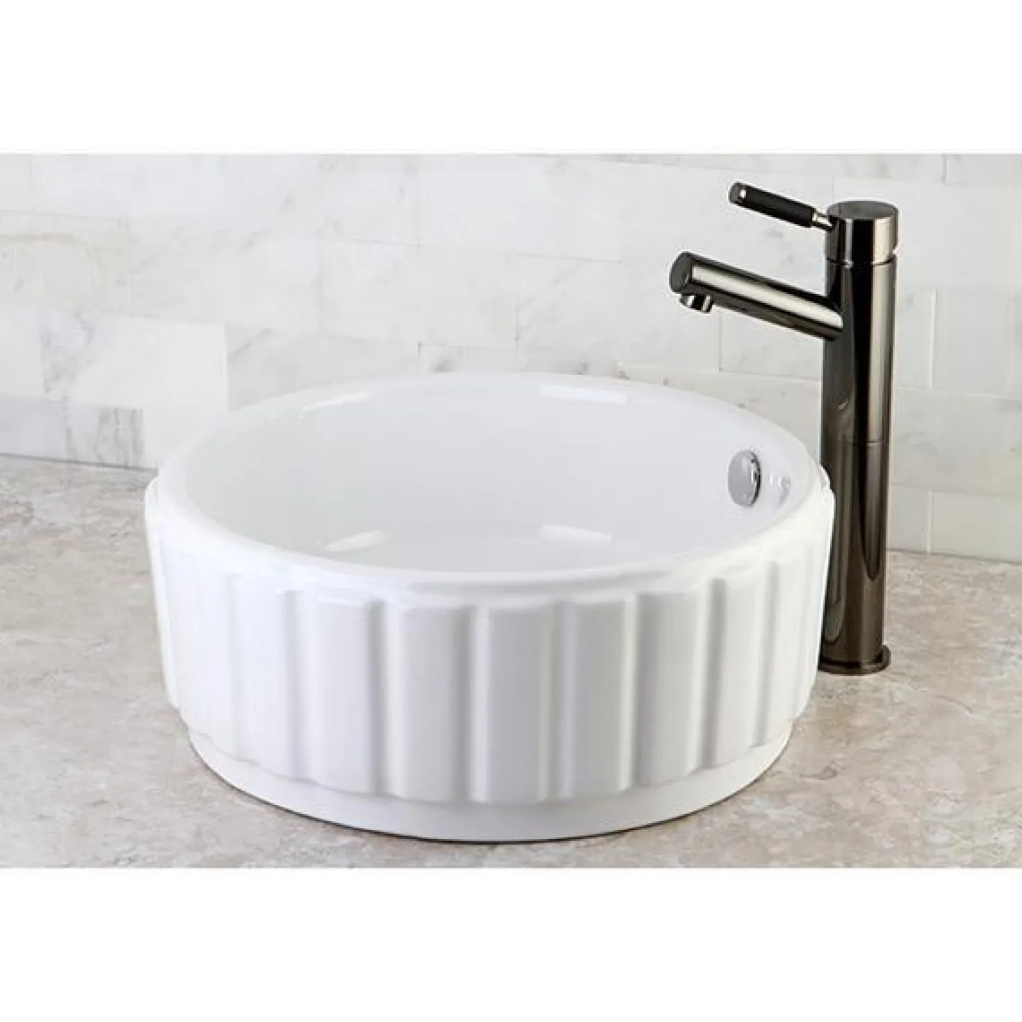 Kingston Brass NS8410DKL Water Onyx Single Handle Vessel Sink Faucet with Anti-Slide Handle Sleeve Less Pop up and Plate in Black Nickel