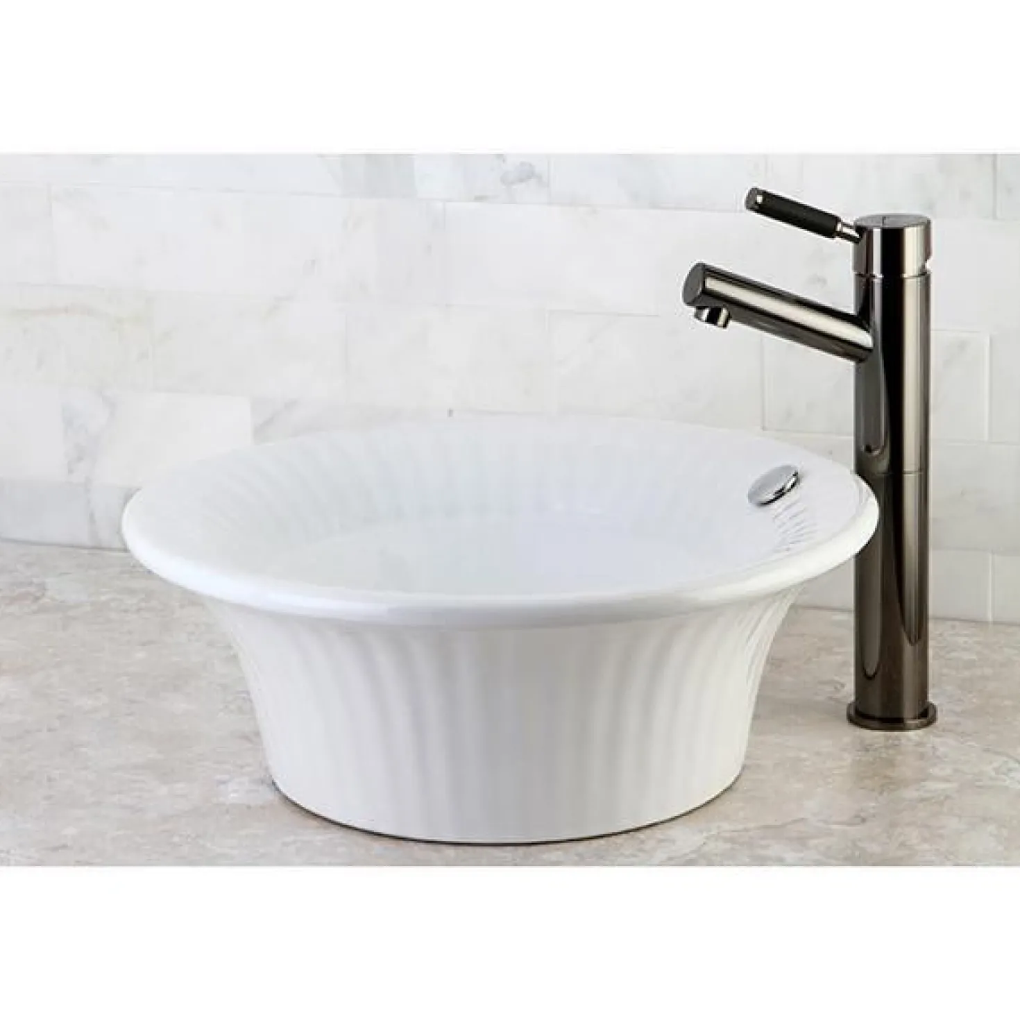 Kingston Brass NS8410DKL Water Onyx Single Handle Vessel Sink Faucet with Anti-Slide Handle Sleeve Less Pop up and Plate in Black Nickel