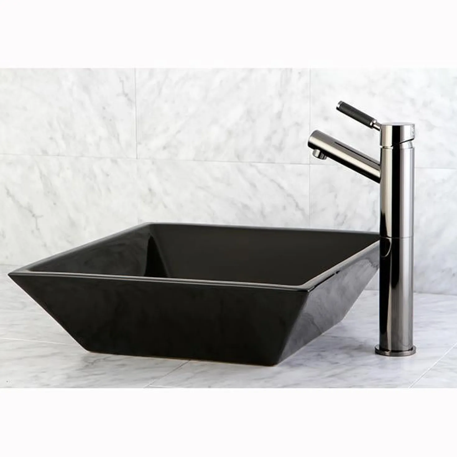 Kingston Brass NS8410DKL Water Onyx Single Handle Vessel Sink Faucet with Anti-Slide Handle Sleeve Less Pop up and Plate in Black Nickel