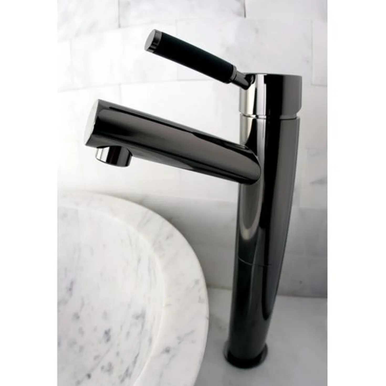 Kingston Brass NS8410DKL Water Onyx Single Handle Vessel Sink Faucet with Anti-Slide Handle Sleeve Less Pop up and Plate in Black Nickel
