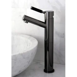 Kingston Brass NS8410DKL Water Onyx Single Handle Vessel Sink Faucet with Anti-Slide Handle Sleeve Less Pop up and Plate in Black Nickel