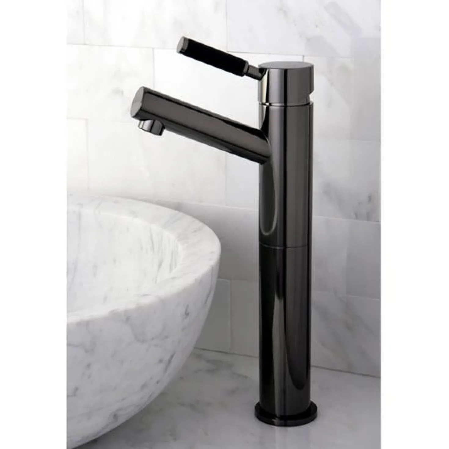 Kingston Brass NS8410DKL Water Onyx Single Handle Vessel Sink Faucet with Anti-Slide Handle Sleeve Less Pop up and Plate in Black Nickel