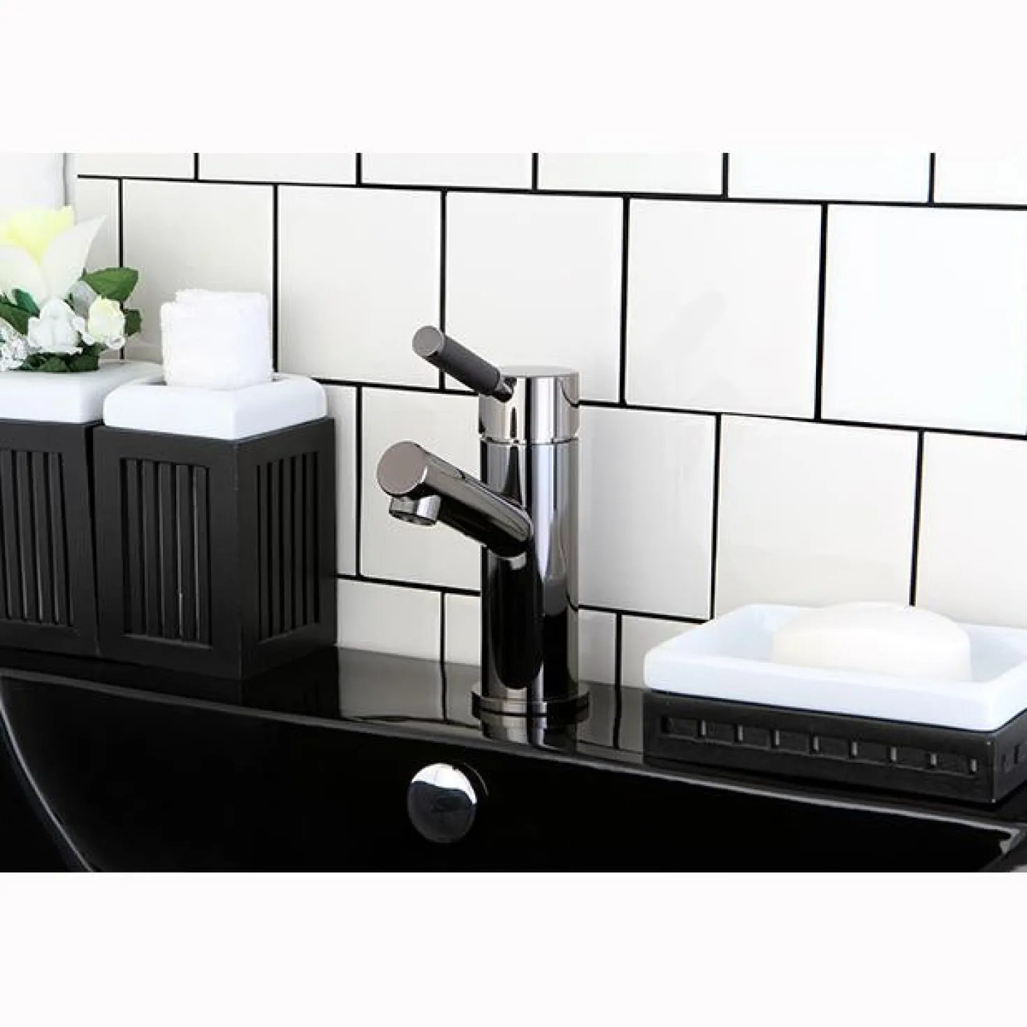 Kingston Brass NS8420DKL Water Onyx Single Handle Lavatory Faucet with Anti-Slide Handle Sleeve and Brass Pop up Drain in Black Nickel