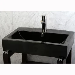 Kingston Brass NS8420DKL Water Onyx Single Handle Lavatory Faucet with Anti-Slide Handle Sleeve and Brass Pop up Drain in Black Nickel