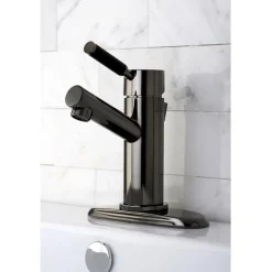 Kingston Brass NS8420DKL Water Onyx Single Handle Lavatory Faucet with Anti-Slide Handle Sleeve and Brass Pop up Drain in Black Nickel