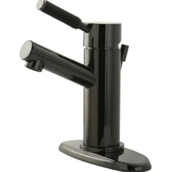 Kingston Brass NS8420DKL Water Onyx Single Handle Lavatory Faucet with Anti-Slide Handle Sleeve and Brass Pop up Drain in Black Nickel