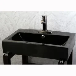 Kingston Brass NS8420DKL Water Onyx Single Handle Lavatory Faucet with Anti-Slide Handle Sleeve and Brass Pop up Drain in Black Nickel