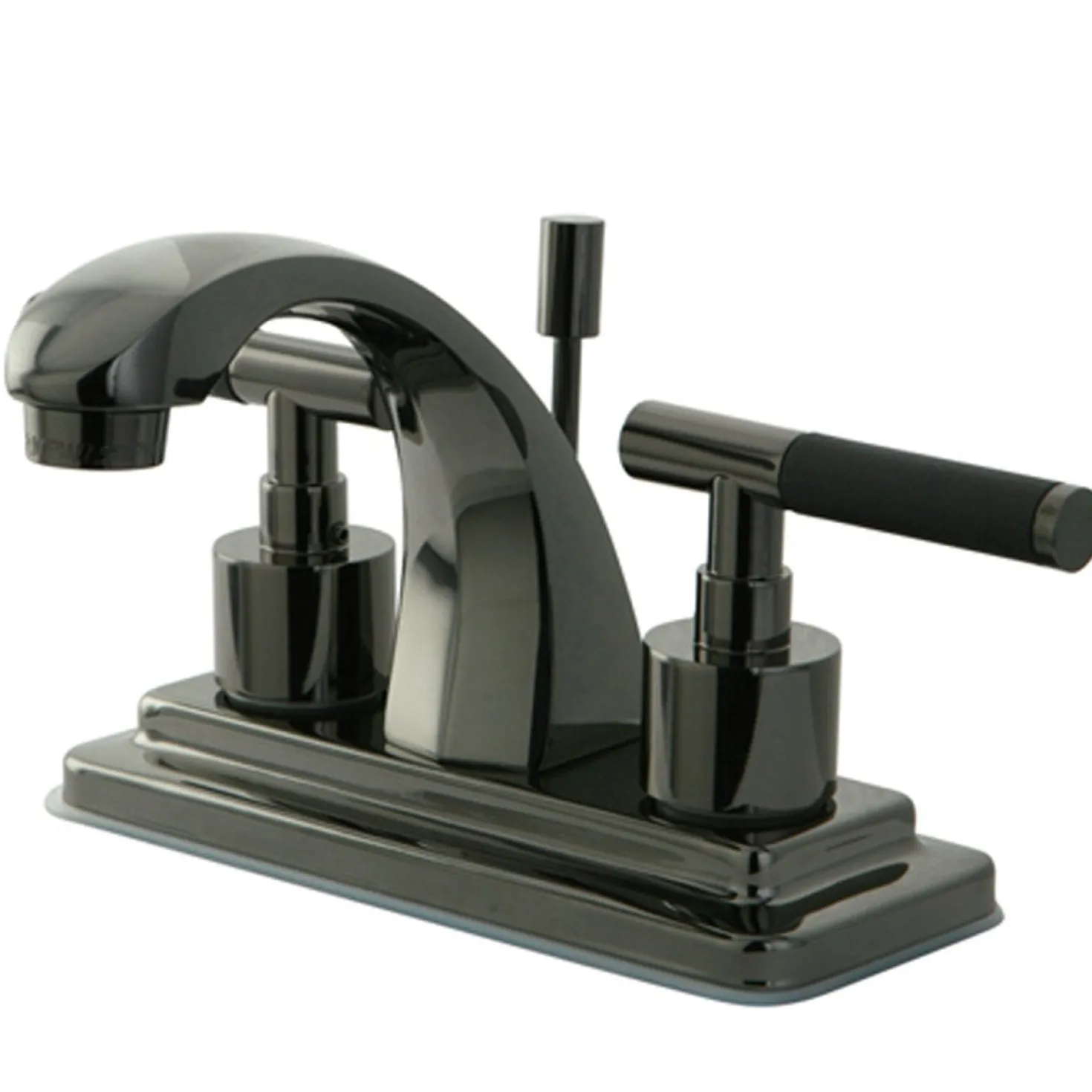 Kingston Brass NS4640DKL Water Onyx 4 Inch Centerset Lavatory Faucet with Brass Pop up Drain in Black Nickel