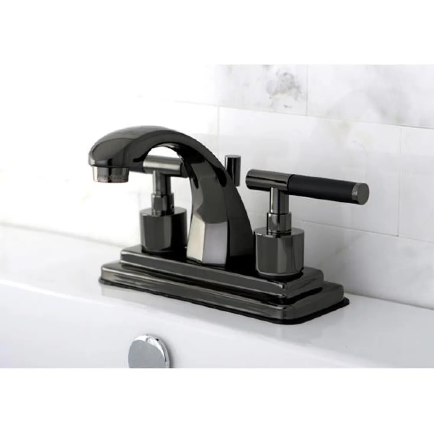 Kingston Brass NS4640DKL Water Onyx 4 Inch Centerset Lavatory Faucet with Brass Pop up Drain in Black Nickel