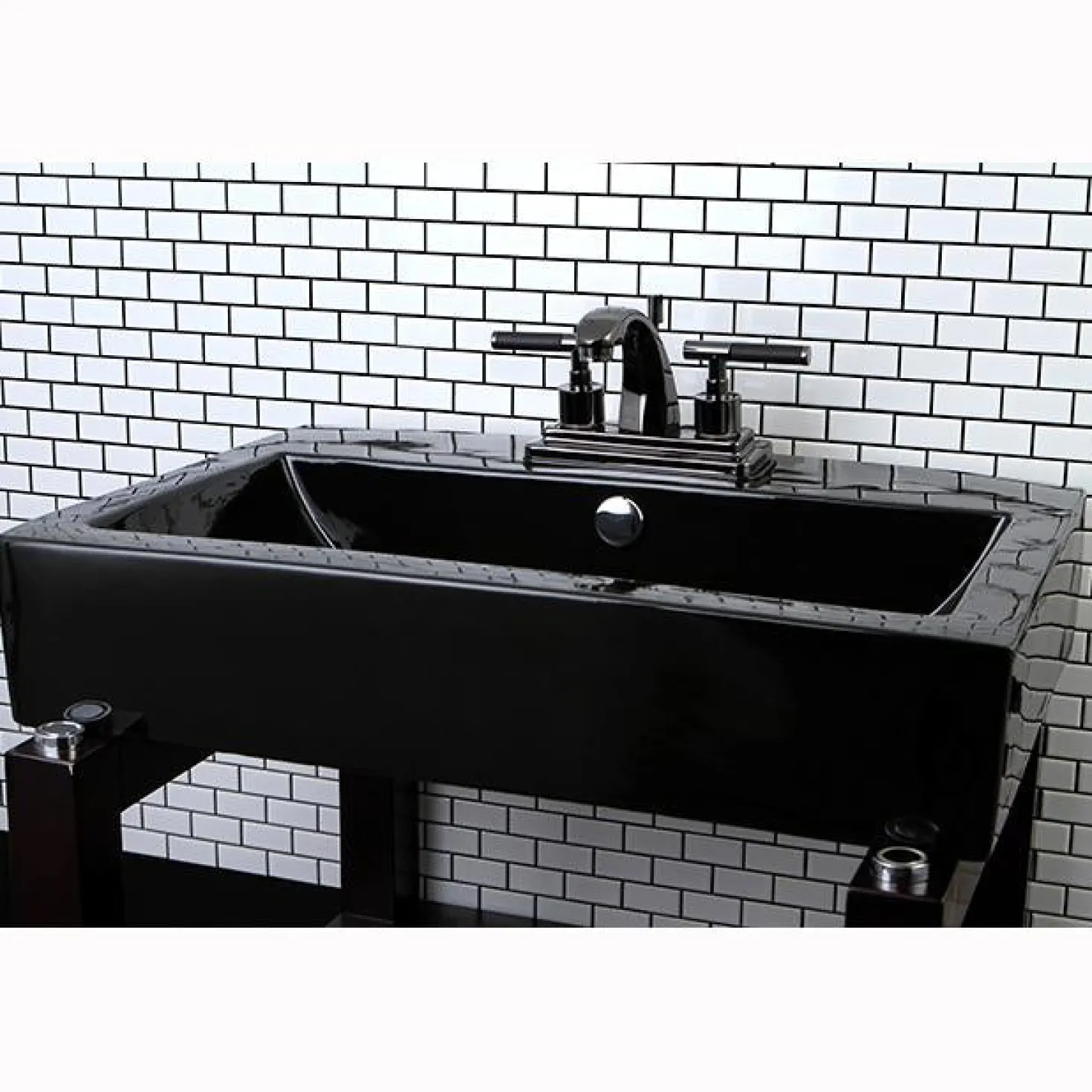 Kingston Brass NS4640DKL Water Onyx 4 Inch Centerset Lavatory Faucet with Brass Pop up Drain in Black Nickel