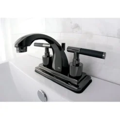 Kingston Brass NS4640DKL Water Onyx 4 Inch Centerset Lavatory Faucet with Brass Pop up Drain in Black Nickel