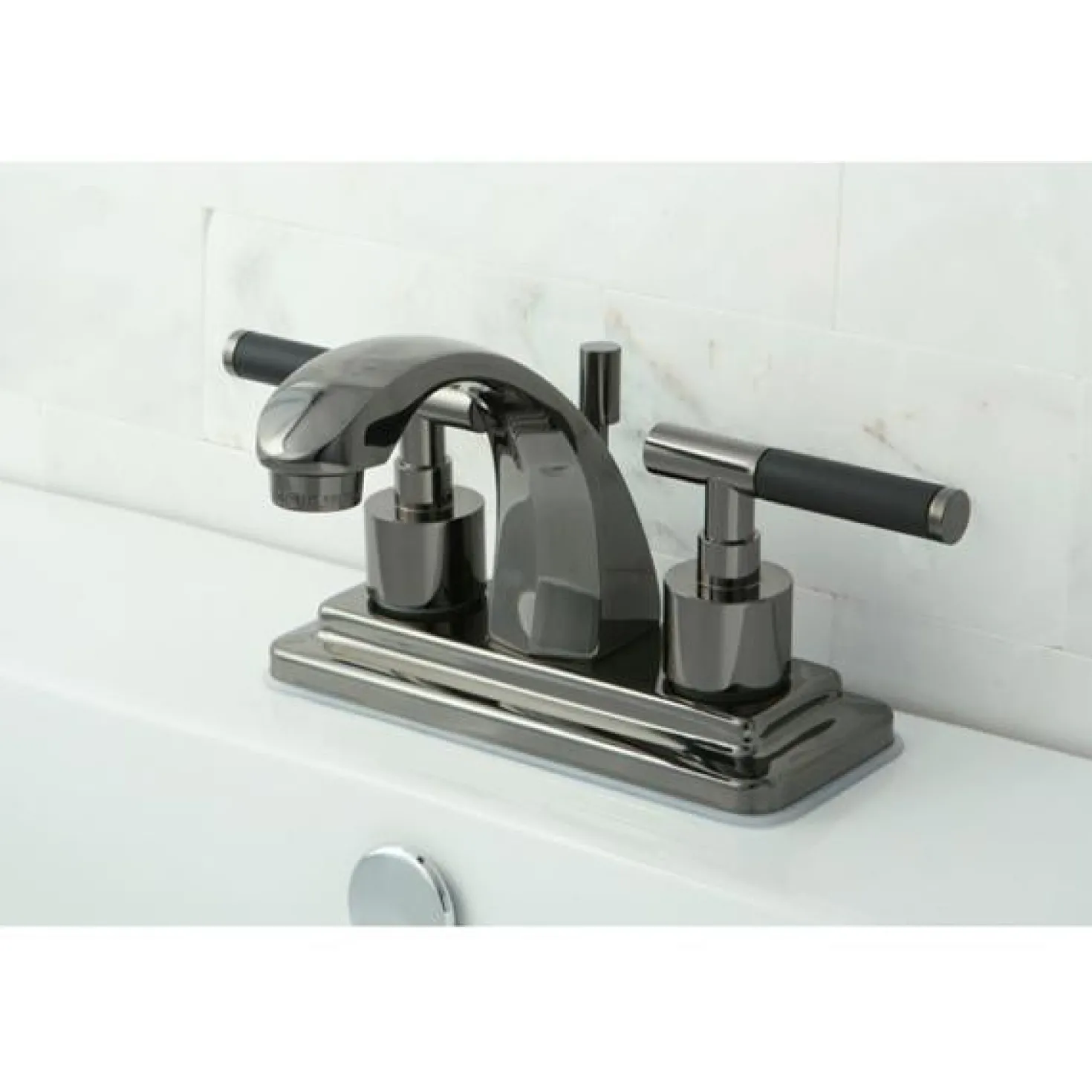 Kingston Brass NS4640DKL Water Onyx 4 Inch Centerset Lavatory Faucet with Brass Pop up Drain in Black Nickel