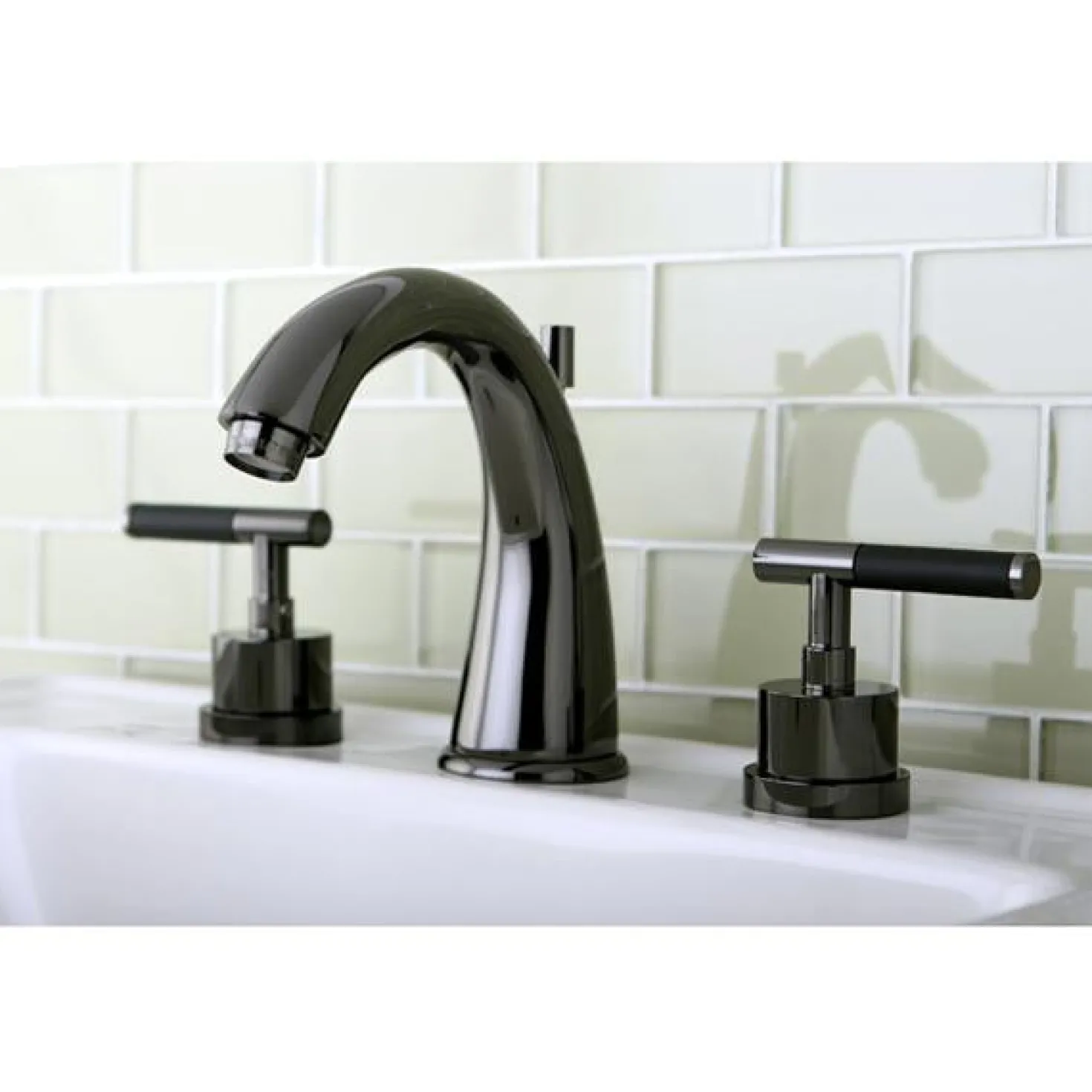 Kingston Brass NS2960DKL Water Onyx Widespread Lavatory Faucet with Lever Handles and Brass Pop up Drain in Black Nickel