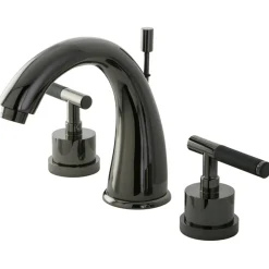 Kingston Brass NS2960DKL Water Onyx Widespread Lavatory Faucet with Lever Handles and Brass Pop up Drain in Black Nickel