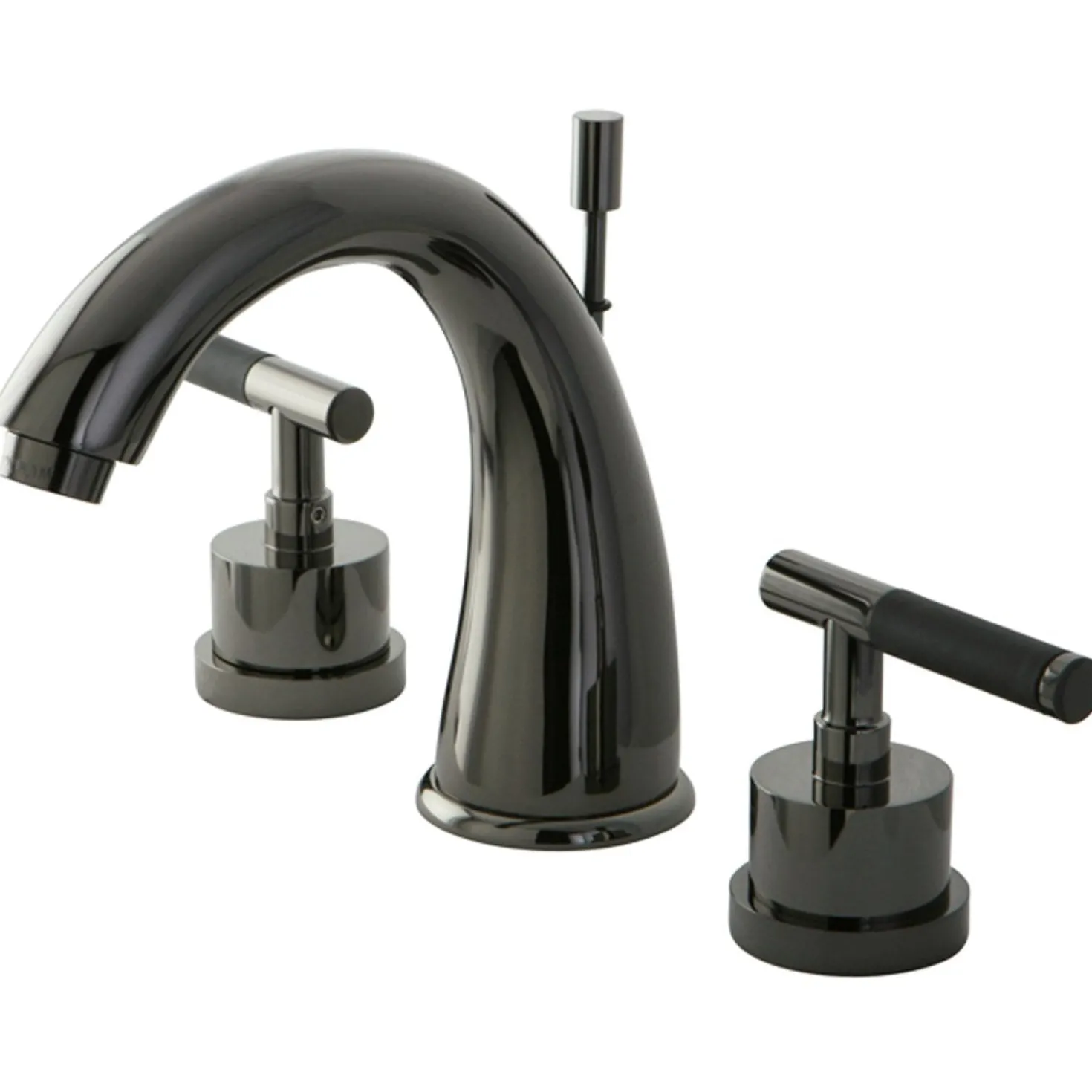 Kingston Brass NS2960DKL Water Onyx Widespread Lavatory Faucet with Lever Handles and Brass Pop up Drain in Black Nickel